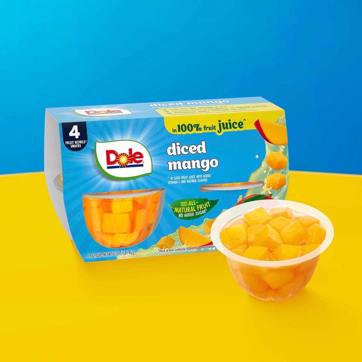 (3 pack) Dole Fruit Bowls Diced Mango in 100% Juice, 4 oz Cups (4 Pack)