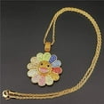 thumbnail image 5 of Sun Flower Smiley Takashi Murakami Necklace, Spinning Iced Out Pendant Necklace Takashi Murakami,Colorful Petal Smiley Face Rope Chain, 5 of 5