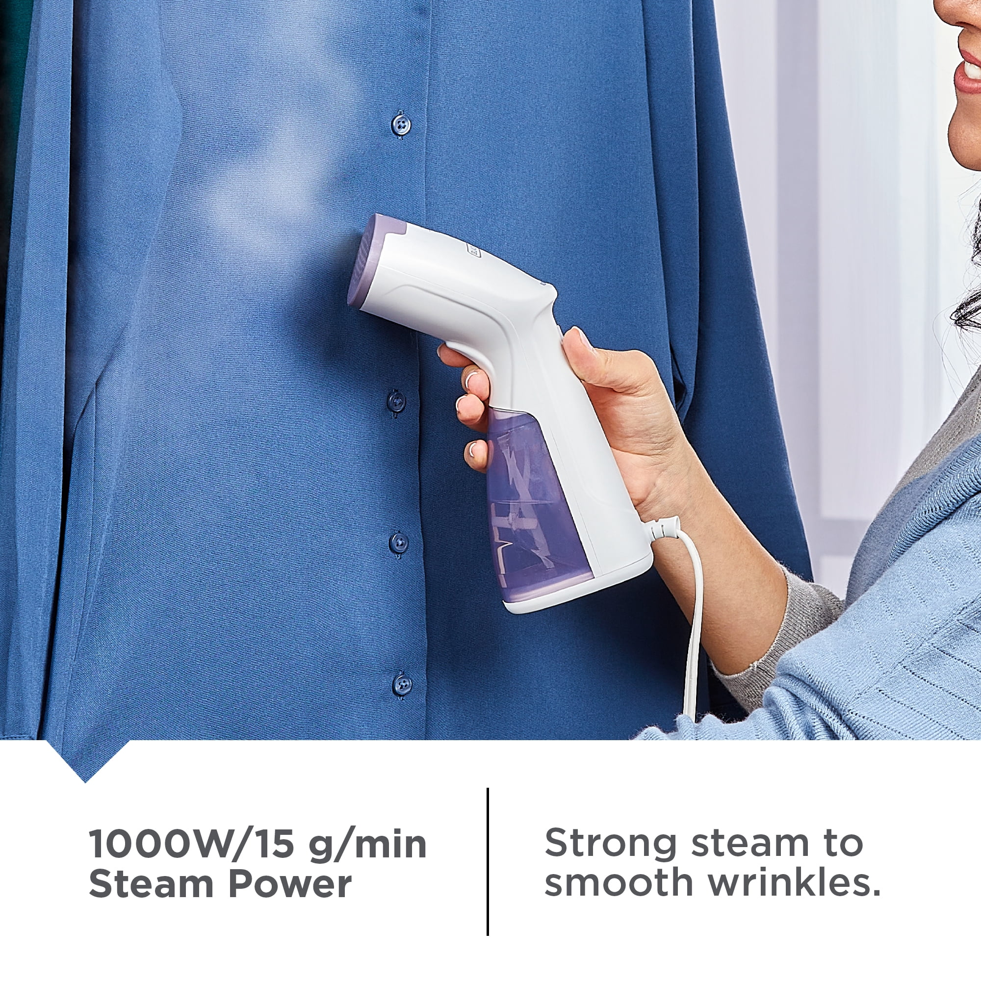 BLACK+DECKER Compact Handheld Garment Steamer, 1000W, 30-Second Heat Up, 6-Minutes of Continous Steam, 10.8 fl oz Detachable Water Tank, Lavender & White