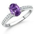 thumbnail image 2 of Gem Stone King 10K White Gold Purple Amethyst and White Lab Grown Diamond Engagement Ring for Women (1.33 Cttw, Oval 8X6MM, Gemstone February Birthstone, Size 8), 2 of 4