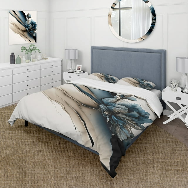 Designart "Hyperrealistic Peony Blossoms II" Floral Peony Bedding Covert Set - Peonies White Floral Bed Set With 1 Sham