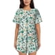 thumbnail image 1 of Balery Floral In Teal Conjunto de Pijama para Mujer con Estampado, Dos Piezas de Manga Corta y Shorts, Ropa de Dormir Suave con Cuello Redondo y Bolsillos-4X-Large, 1 of 6