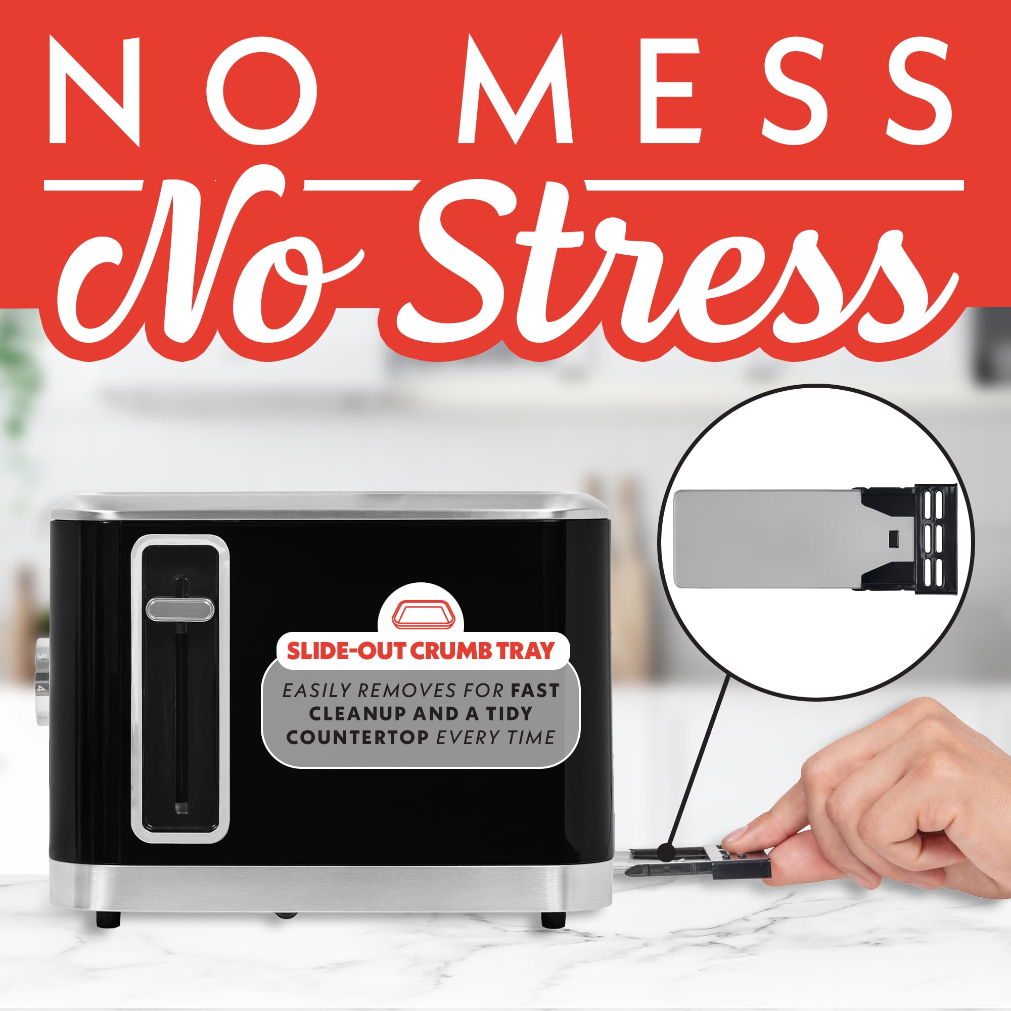 Gourmia 2 Slice Toaster with 6 Browning Levels, Bagel & Defrost Modes, Wide Slots, Slide‑Out Crumb Tray