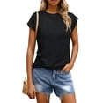 thumbnail image 6 of Am Direct Womens Casual Tops Loose Fit Crewneck Cap Sleeve Basic T-Shirt, 6 of 6
