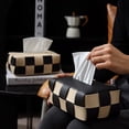 thumbnail image 4 of High-end light luxury style creative woven leather paper box for car use in black and white checkerboard pattern for living room, 4 of 5