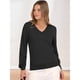 thumbnail image 5 of Suéter de Larga con Cuello en V para Mujer, Estilo Casual Clásico de Otoño, Suave y Holgado, Básico, Tipo Jersey Flor Negra Gris M, 5 of 10