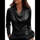 thumbnail image 4 of Camisas Elegantes de Larga con Cuello de Color Liso para Mujer, Camisetas Formales de Trabajo, Blusas Casuales de Oficina Negro M, 4 of 6