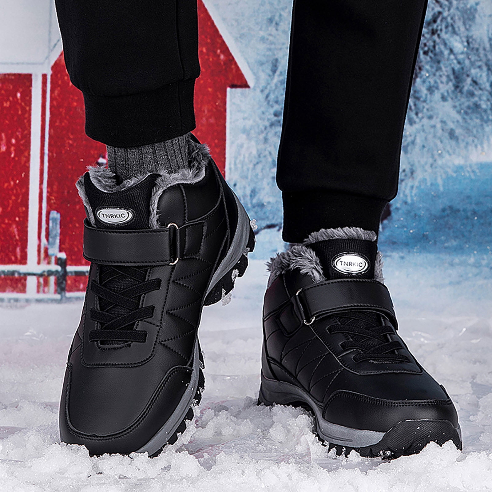 Waterproof Snow Boots for Women Outdoor AntiSlip Trekking Hiking Shoes Lace up Hook and Loop Plush Lined Winter Booties Black 9
