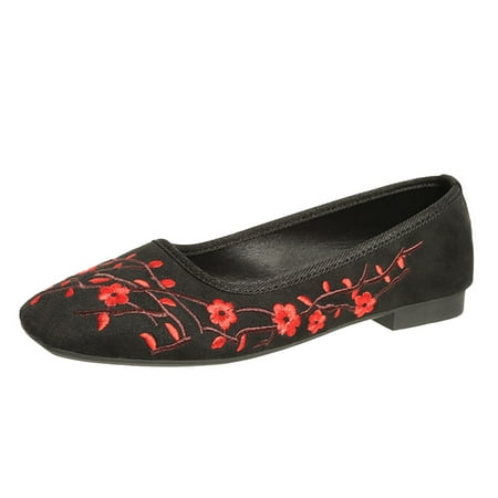 

casual shoes for Women On Casual Women Shoes Fashion Breathable Single Comfortable Flat Embroidered Slip Suede Women s Casual Shoes Flock Dress Sandals for Women Black