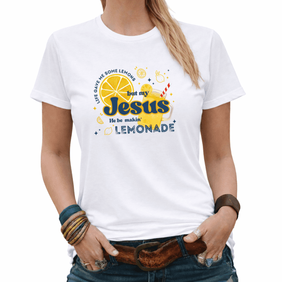 Giffimy Womens Jesus Lemonade Print Tshirt Funny Christian Graphic Tees White/Black S-5XL Tops