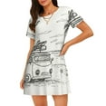 thumbnail image 1 of Balery Summer Vacation Scene With Camping Van Camisón de manga corta con cuello redondo para mujer, cómodo y elegante., 1 of 6