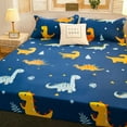 Bonenjoy 1Pc Waterproof Fitted Sheet With Elastic Cartoon Style Cute Dinosaur Print Bed Sheet
