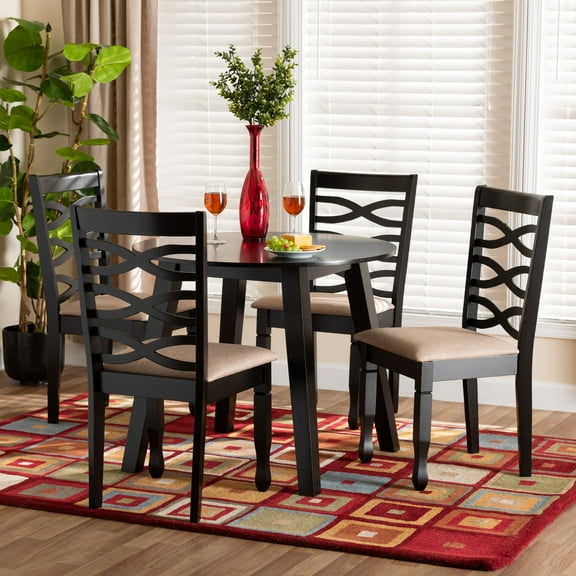 Baxton Studio Ruby Modern Beige Fabric and Dark Brown Finished Wood 5-Piece Dining Set