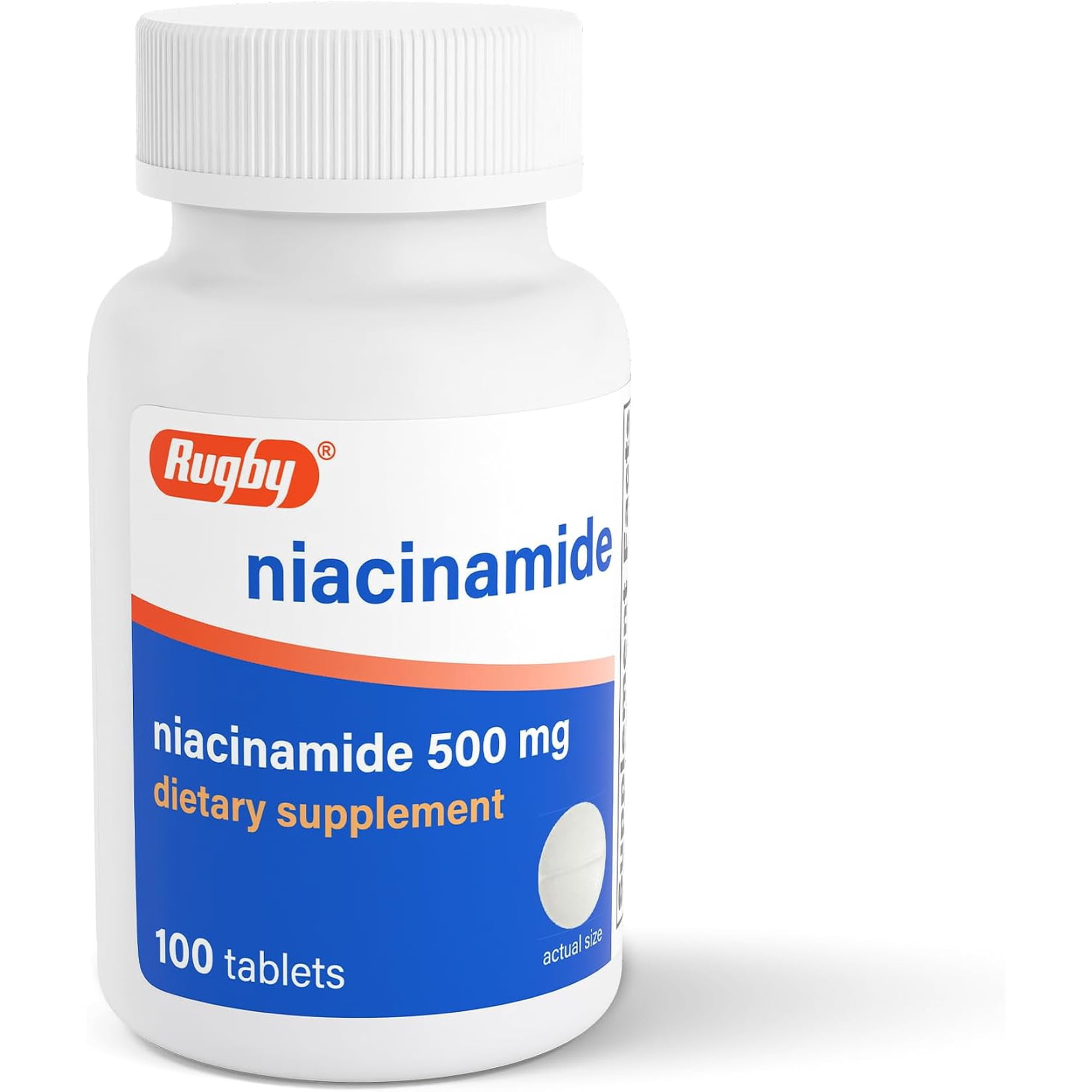 Rugby Niacinamide 500 mg Tablets, No Artificial Flavors, 100 Count (1-Pack)