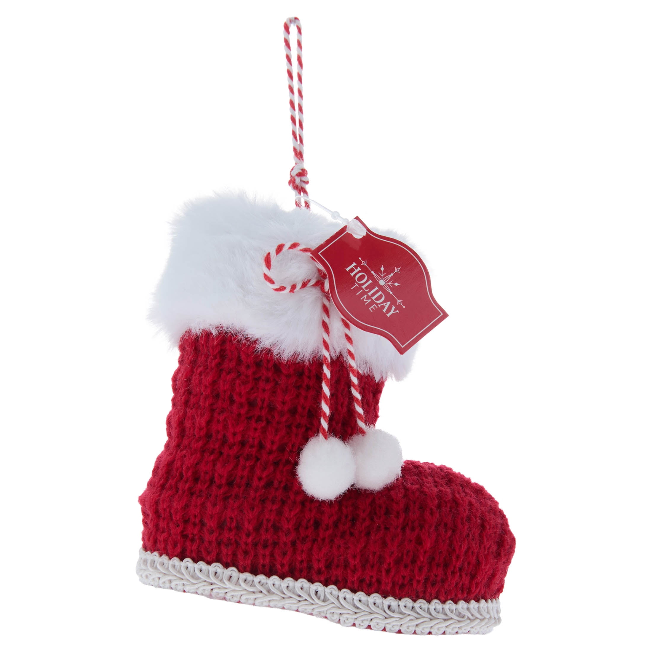 Red and White Knitted Santa Boot Christmas Ornament, 4", by Holiday Time