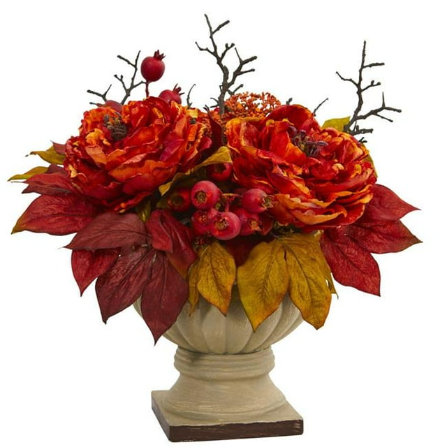 Nearly Natural 4174 15 in. Peony & Sedum Artificial Arrangement