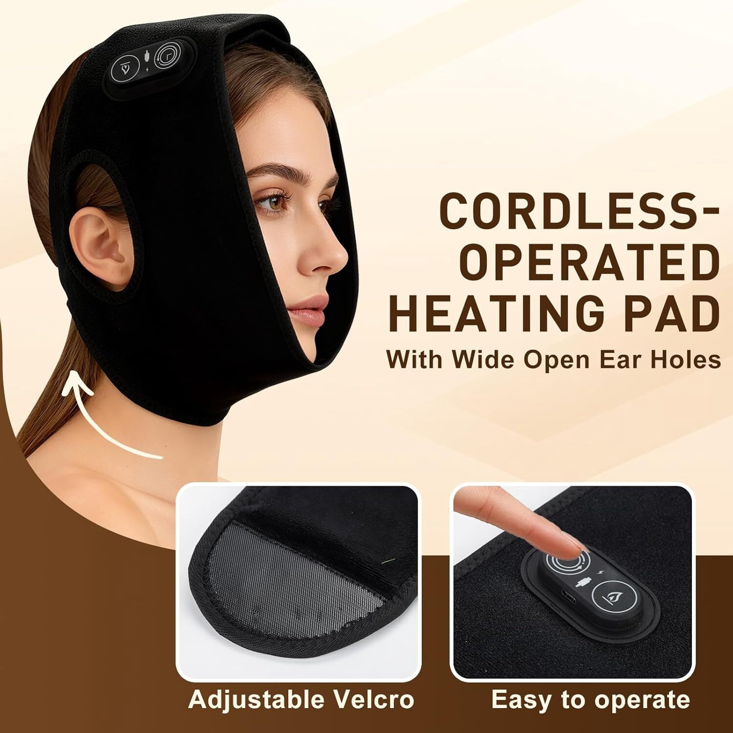Wireless Face Heat Wrap, Portable Facial Heat Therapy Pad With Three Temperature Settings, All-Day Comfort Face Warmer, Great for TMJ & Jaw Pain