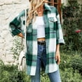 thumbnail image 6 of HAPIMO Women's Clearance Plaid Printed Soft Fleece Coat Button Up Shackets Fall Loose Flannel Jackets Winter Outfits Casual Woolen Coat Long Sleeve Outwear Pockets Fashion Green M, 6 of 9