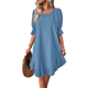 thumbnail image 1 of Vestido Corto Holgado con Mangas Abullonadas, Bajo con Volantes, Cuello Redondo y Fruncido, Color Azul Pavo Real, Talla S, 1 of 10