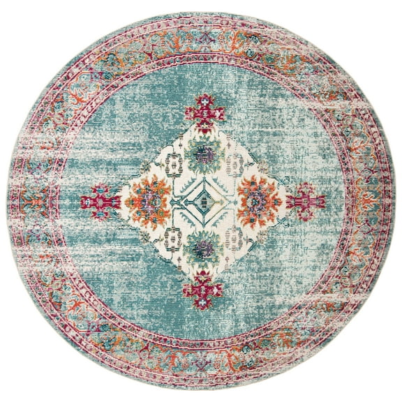 SAFAVIEH Crystal Jessamine Oriental Area Rug, Cream/Turquoise, 7' x 7' Round