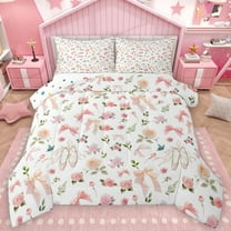 Homewish Kawaii Bow Tie Full Size Comforter Sets,Pink Ballet Shoe Bedding Comforter Set,Rustic Flower Floral Bedding Sets For Girl Kids,Breathable Home Decor Reversible,3-Piece