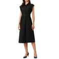 thumbnail image 2 of INSPIRE CHIC Women's Sleeveless Dresses Collared Button Down Belted Waist Midi Work Dresses M 2, 2 of 5
