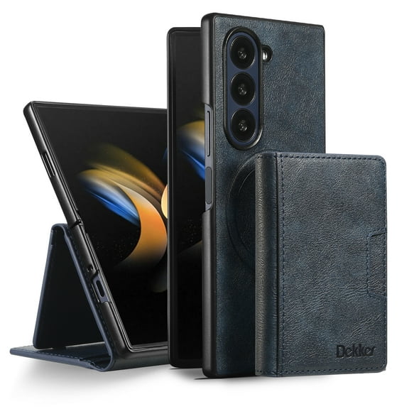 2-in-1 Detachable Wallet for Samsung Galaxy Z Fold 3 Phone Case with Card Holder, PU Leather Flip Kickstand Magnetic Case Compatible with Mag-Safe Support Car Mount for Samsung Galaxy Z Fold 3, Blue