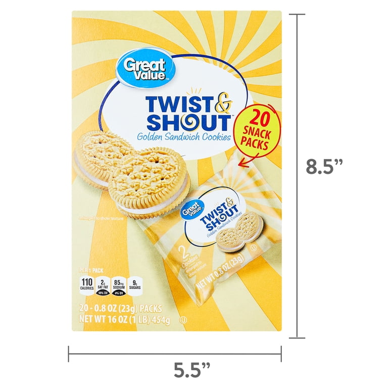 Great Value Twist & Shout Golden Sandwich Cookies Snack Pack, 0.8