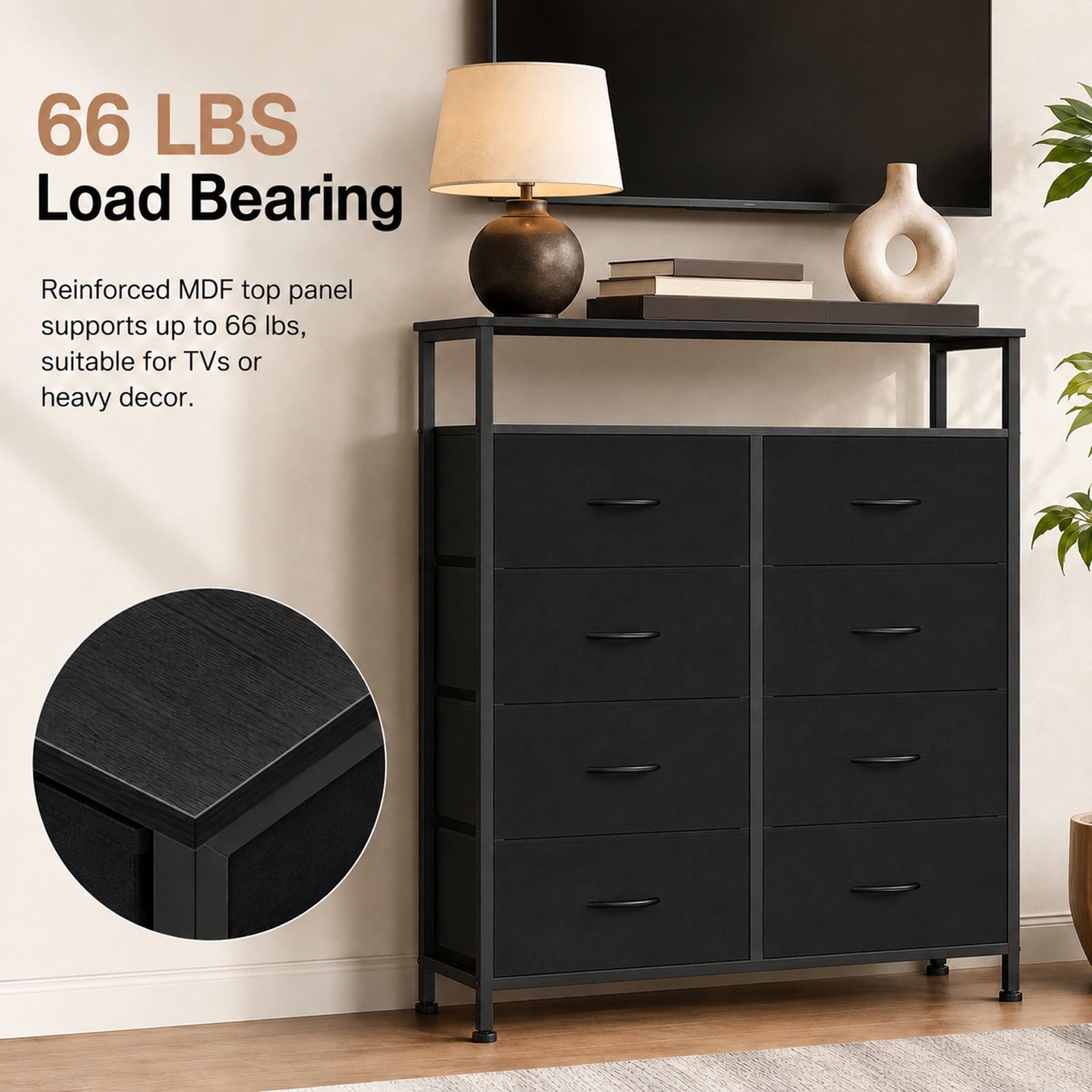 Alvantor 8-Drawer Fabric Dresser with Open Shelf, Chest of Drawers, Steel, MDF, Storage Organizer Unit, Closet, Entryway