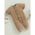 thumbnail image 4 of Musuos Baby Girls Boys Summer Casual Jumpsuit 3 6 12 18 24M Solid Color Short Sleeve O Neck Button Down Romper, 4 of 9