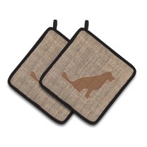Labrador Faux Burlap and Brown Pair of Pot Holders