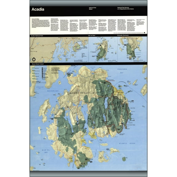 24"x36" Gallery Poster, map of Acadia National Park, Maine, 1989