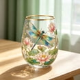 thumbnail image 5 of Tuvgenk Stemless Wine Glass with Gold Rim Dragonfly Floral Art for Red Wine Cocktails and Home Decor, 5 of 7