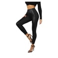thumbnail image 1 of Pantalones de mujer de cintura alta con aberturas en las piernas de piel sintética - Pantalones informales elásticos de poliéster de color liso, 1 of 8