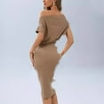 thumbnail image 5 of Women's Off The Shoulder Short Sleeve Ribbed Knit Dress Casual Party Bodycon Midi Dresses, 5 of 6