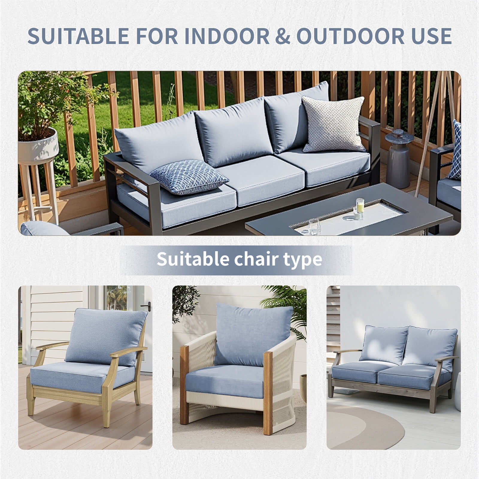 Bellefurn Luxury Outdoor Deep Seat Cushion 22 X 24 X 6 inch for Patio Furniture,Outdoor Sofa Cushions Chairs Cushions,Waterproof & Fade Resistant Patio Furniture Cushions for Wicker Chair,Couch