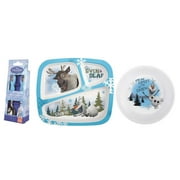 Angle View: Frozen Mealtime Set with Plate, Bowl, Spoon & Fork featuring Olaf & Sven, BPA-free plastic