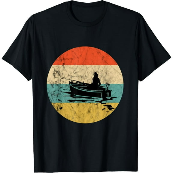 Fisherman Fishing Boat Vintage Retro Sunset Freshwater Fish T-Shirt