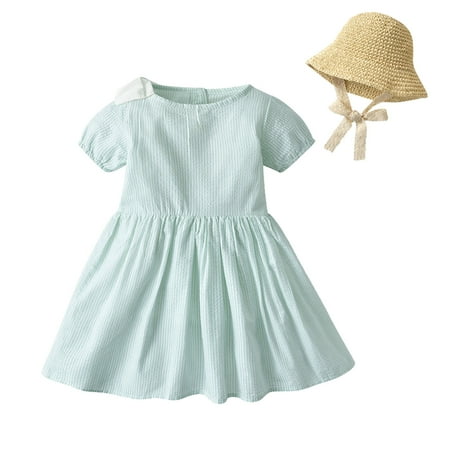 

NECHOLOGY Kids Toddler Baby Girls Spring Summer Solid Cotton Short Sleeve Princess Dress Hat Clothes for Girls 4-5 Years Old Dress Mint Green 4-5 Years