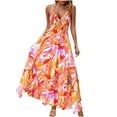 thumbnail image 2 of Wycnly Summer Dresses for Women Cocktail Dresses for Women Beach Boho Elastic Waist Spaghetti Strap Slit Long Dress Girls Elegant Floral Print V-Neck Sleeveless Maxi Dress, 2 of 7