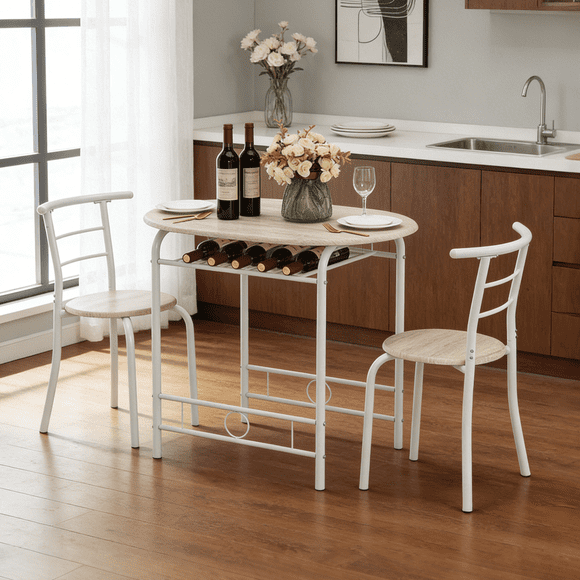 Ktaxon Modern Dining Table Set for 2, Breakfast Dining Room Set with 2 Chairs Kitchen Table and Chairs Set, White Oak