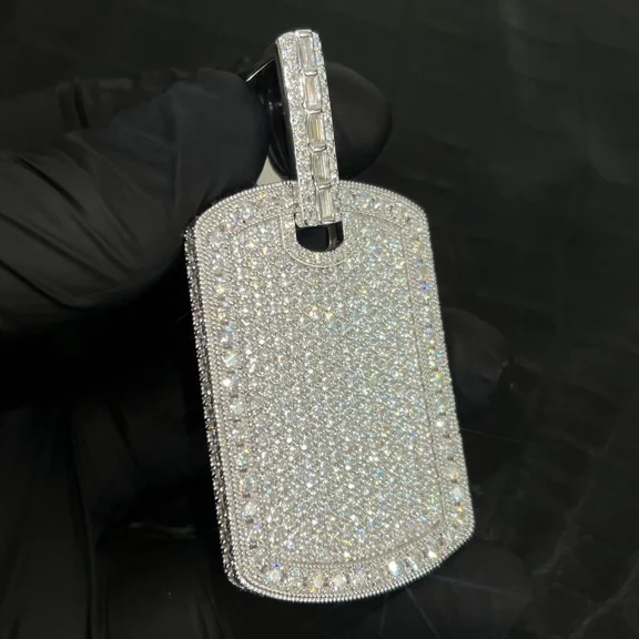 3.20 CT Round Cut White Moissanite 14k White Gold Plated Men's Dog Tag Pendant