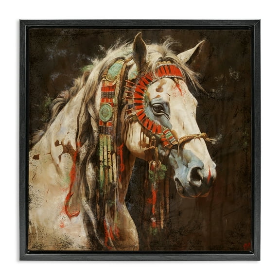 Stupell Industries Strong Traditional Horse Animals Painting Black Floater Framed Canvas Art Print Wall Art, 18 x 18