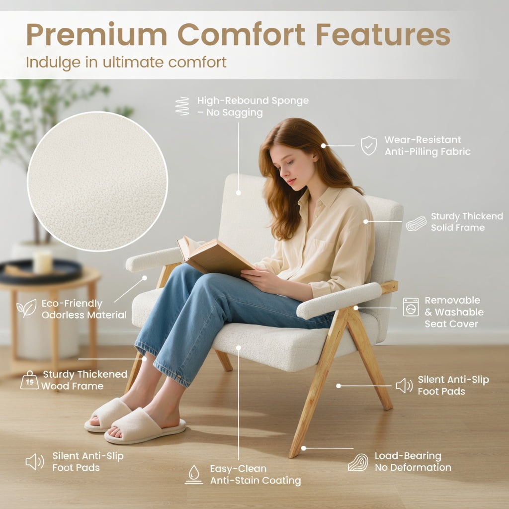 Hommoo Loveseat Sofa with Wooden Legs, Sherpa Fabric Upholstered 2-Seater Couch for Compact Living Room, Dorm & Office Sofa, Beige