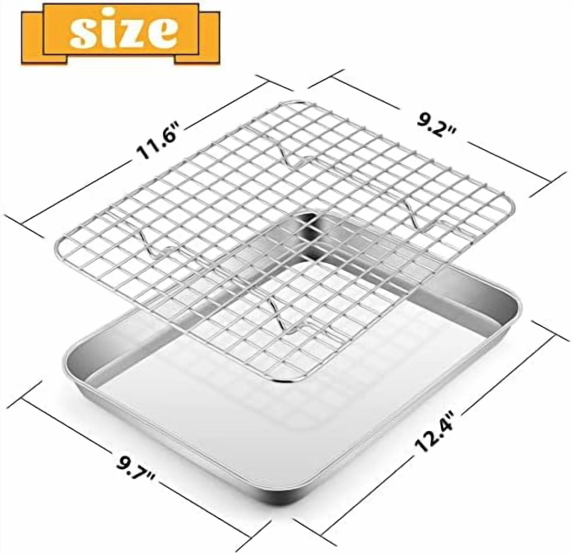 Stainless Steel Baking Sheet with Rack Set,  12.4”x9.7” Cookie Sheet Broiling Pan for Oven, Rimmed Metal Tray with Wire Rack for Cooking/Baking/Cooling/Bacon, Non-toxic & Dishwasher Safe