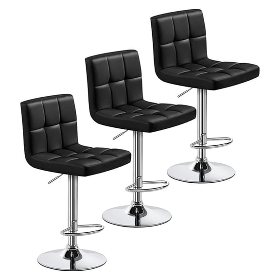 Sunshen Bar Stools Set of 3, Adjustable PU Leather Swivel Barstools, Modern Counter Stools with Back and Footrest, Counter Height Barstools for Bar, Kitchen, Dining Room, Black