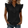 thumbnail image 2 of MORESEC Women's Plus Size Blouse Sleeveless Collared Ruffle Button Down Shirt Casual Party Wear Tops, Black 3XL, 2 of 6