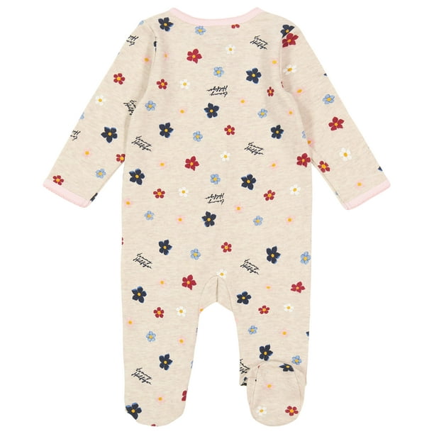 Tommy Hilfiger Baby Girls Footed Coverall Everyday Casual Wear With Logo Comfortable Stylish Fit Oatmeal Walmart