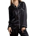 thumbnail image 4 of HYwys Womens Silky Satin Pajamas Long Sleeve Loungewear Two-piece Sleepwear Button-Down Pj Set, 4 of 6