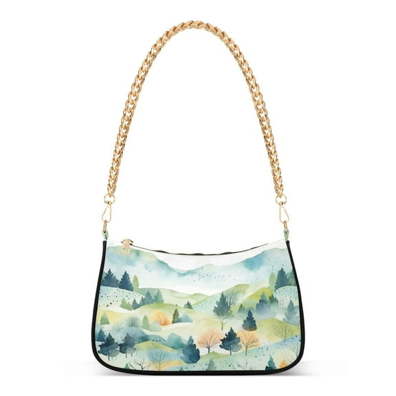 Ryvnso Mountain Trees Landscape Womens Chain Shoulder Bag Tote Handbags Clutch Hobo Purse with Zipper for Travel